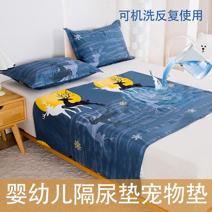 91家纺网 家纺一手货源 找家纺 茗婷家纺 2025新款老人宝宝防水隔尿垫床单供跨境外贸亚马逊 月影麋鹿