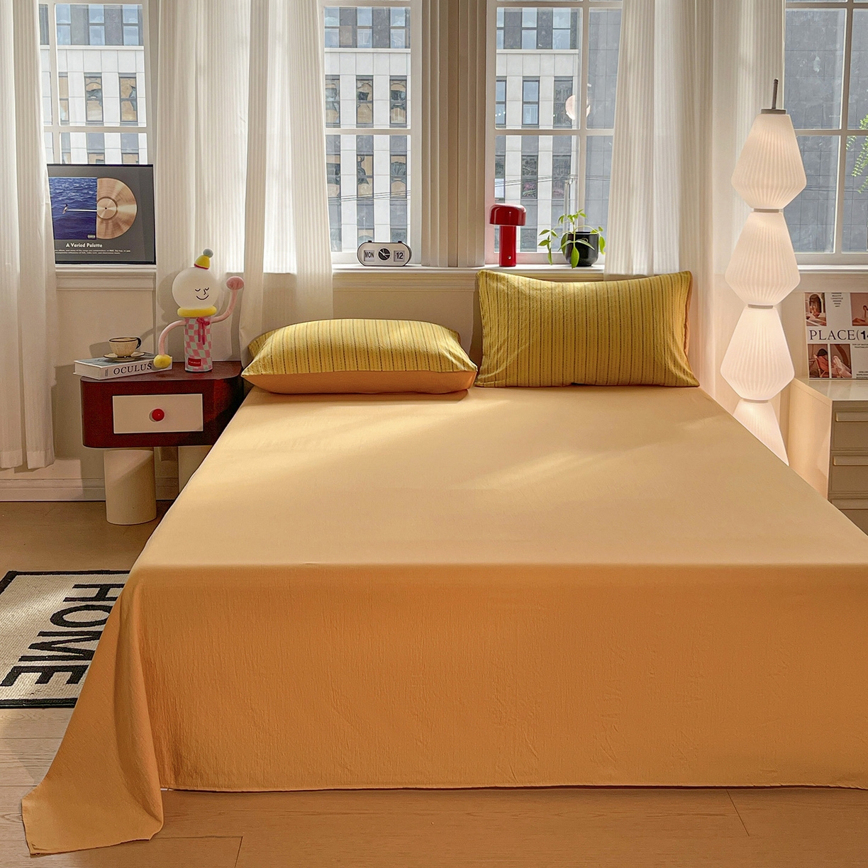 91家纺网 家纺一手货源 找家纺 星禾优选 2025新款云感双层纱四件套-六子棋 六子棋-黄