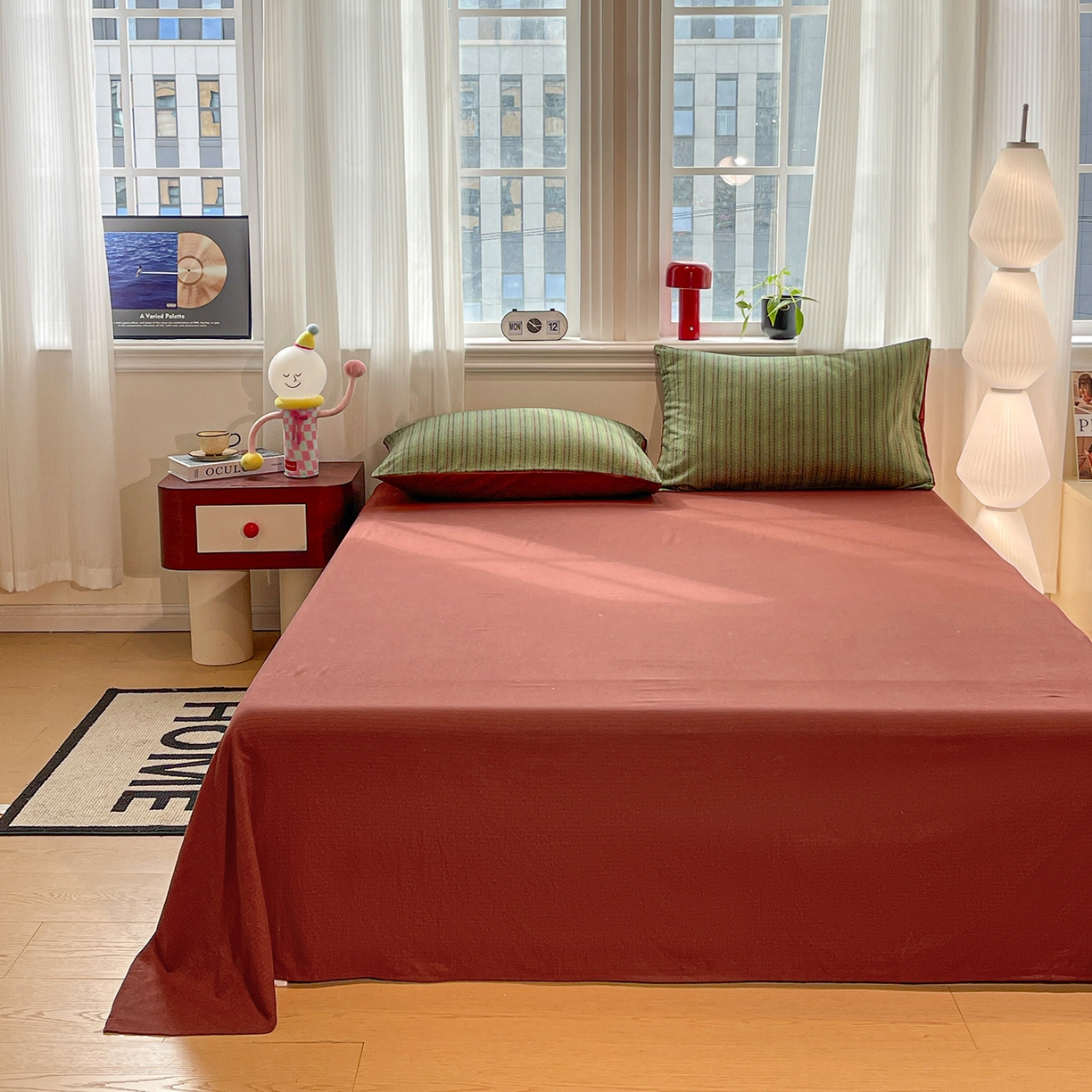 91家纺网 家纺一手货源 找家纺 星禾优选 2025新款云感双层纱四件套-六子棋 六子棋-绿