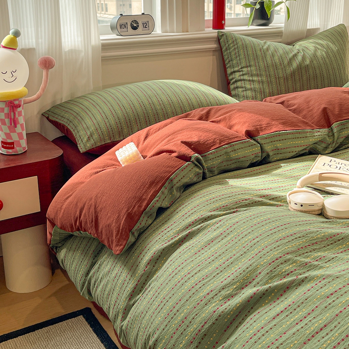 91家纺网 家纺一手货源 找家纺 星禾优选 2025新款云感双层纱四件套-六子棋 六子棋-绿