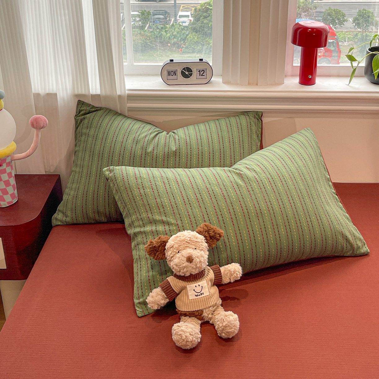 91家纺网 家纺一手货源 找家纺 星禾优选 2025新款云感双层纱四件套-六子棋 六子棋-绿