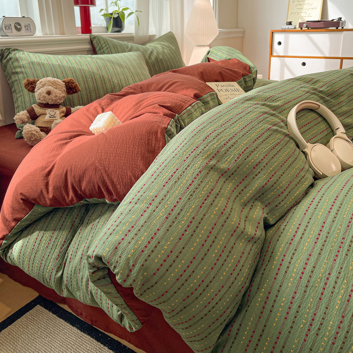 星禾优选 2025新款云感双层纱四件套-六子棋 六子棋-绿