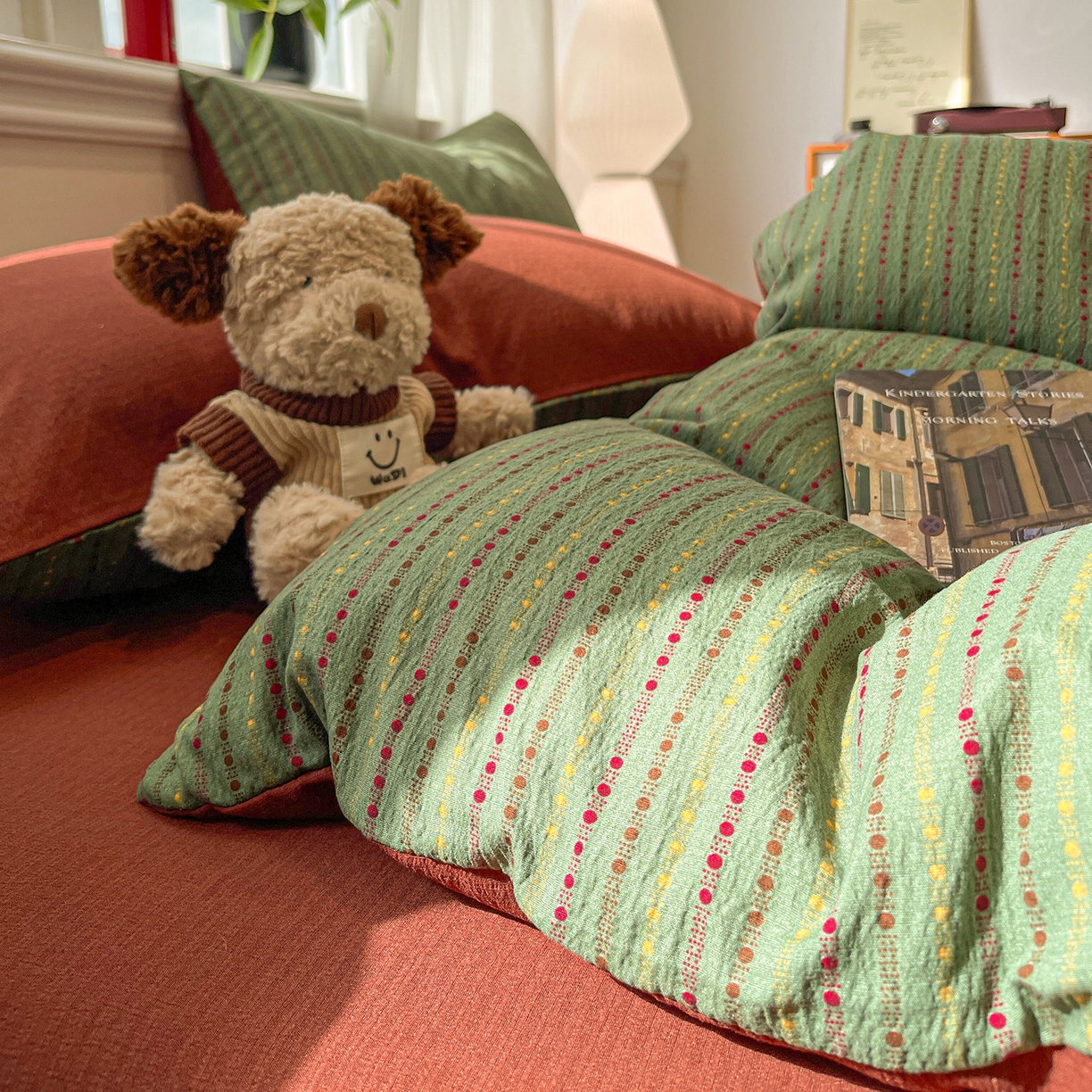 91家纺网 家纺一手货源 找家纺 星禾优选 2025新款云感双层纱四件套-六子棋 六子棋-绿