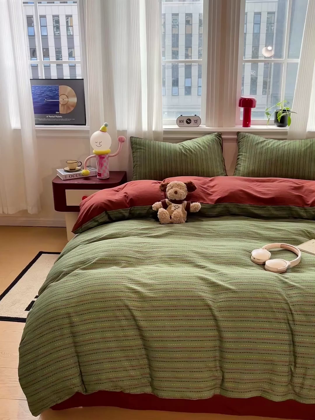 91家纺网 家纺一手货源 找家纺 星禾优选 2025新款云感双层纱四件套-六子棋 六子棋-绿