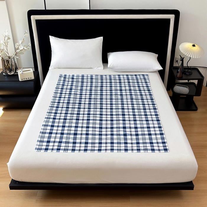 91家纺网 家纺一手货源 找家纺 茗婷家纺 2025新款老人宝宝防水隔尿垫床单供跨境外贸亚马逊 经典蓝白格