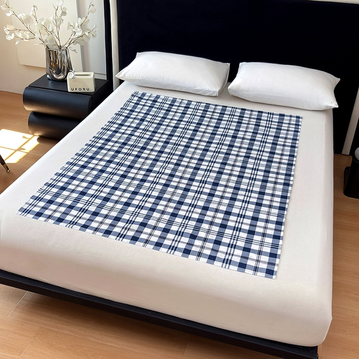 91家纺网 家纺一手货源 找家纺 茗婷家纺 2025新款老人宝宝防水隔尿垫床单供跨境外贸亚马逊 经典蓝白格