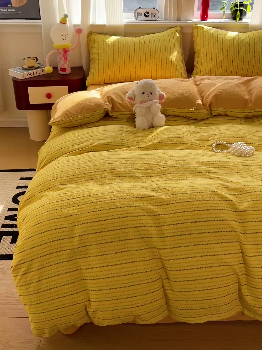 91家纺网 家纺一手货源 找家纺 星禾优选 2025新款云感双层纱四件套-六子棋 六子棋-黄