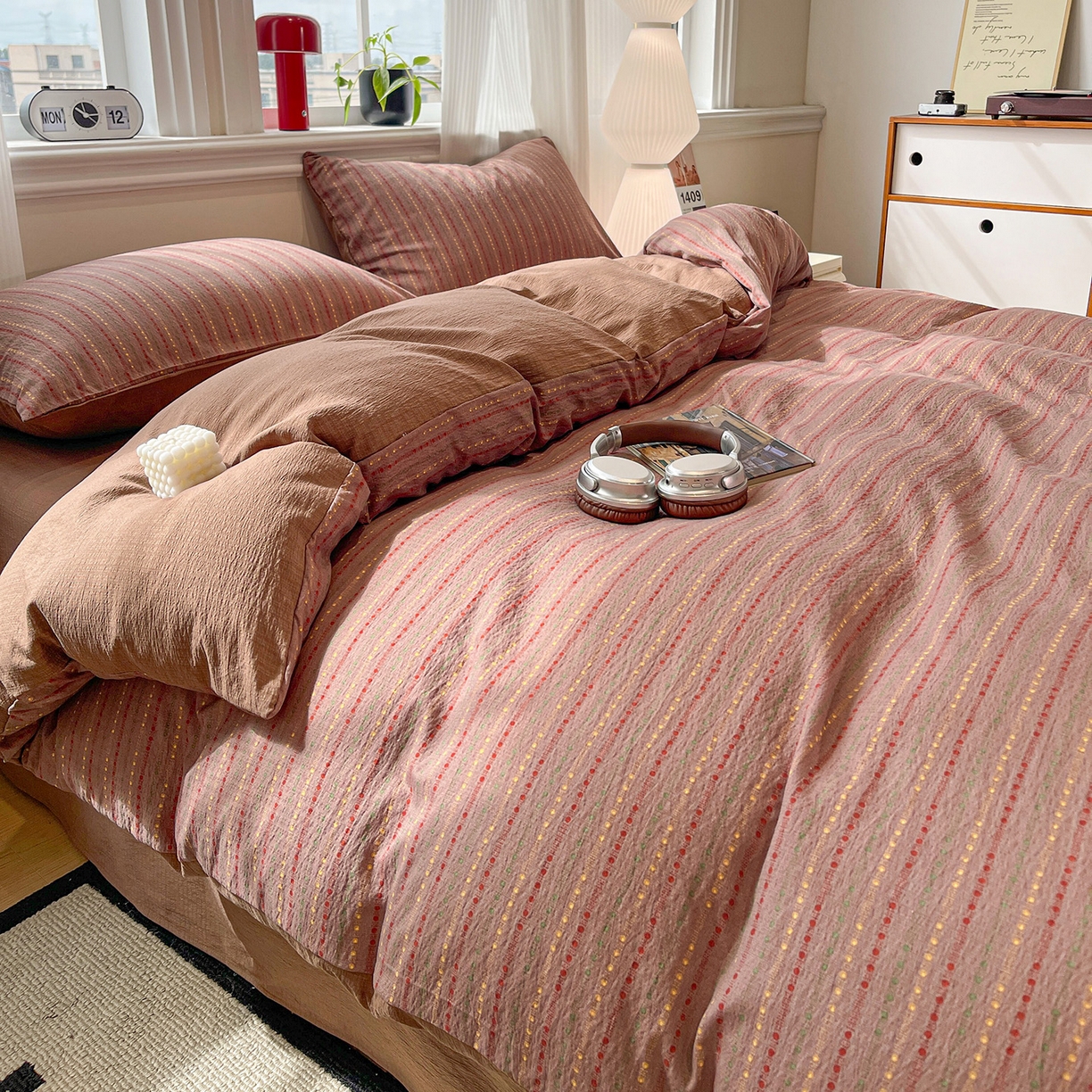 91家纺网 家纺一手货源 找家纺 星禾优选 2025新款云感双层纱四件套-六子棋 六子棋-莓