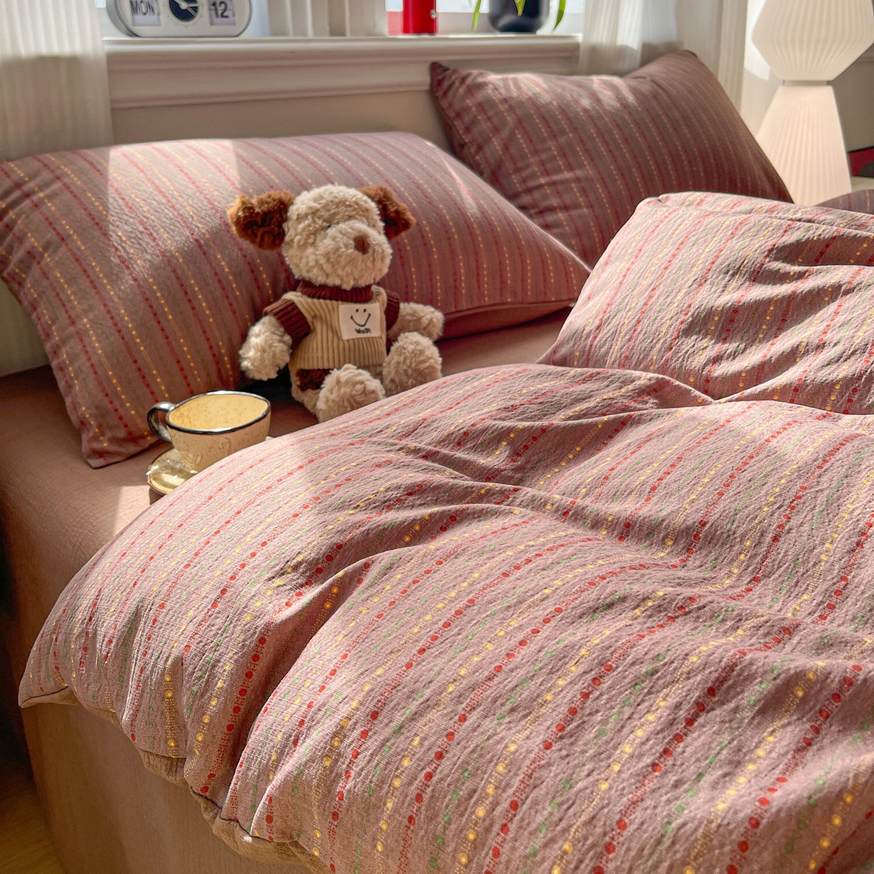 91家纺网 家纺一手货源 找家纺 星禾优选 2025新款云感双层纱四件套-六子棋 六子棋-莓