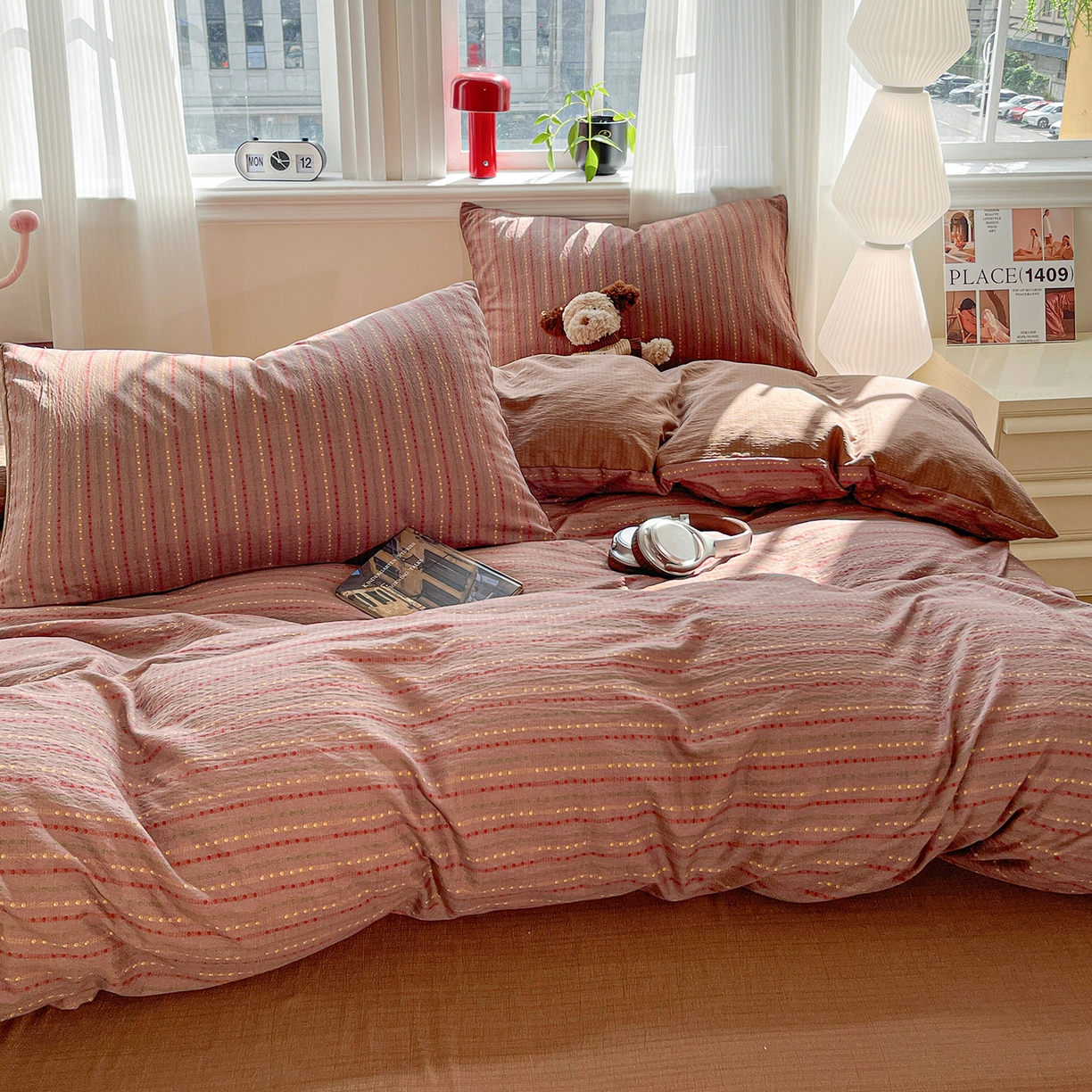 91家纺网 家纺一手货源 找家纺 星禾优选 2025新款云感双层纱四件套-六子棋 六子棋-莓