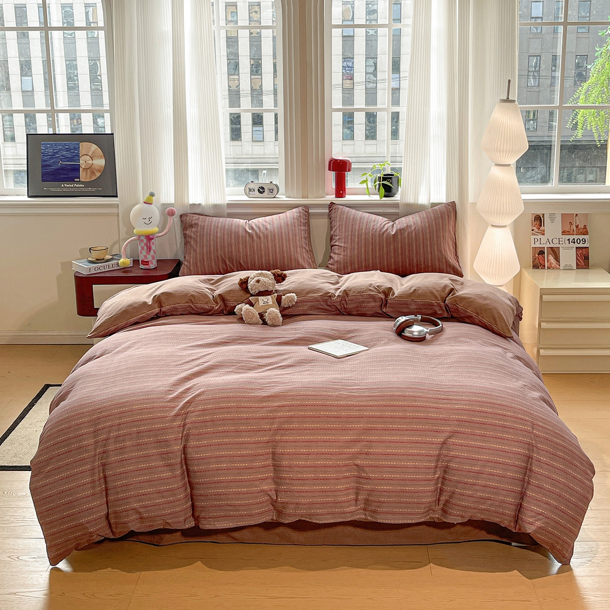 91家纺网 家纺一手货源 找家纺 星禾优选 2025新款云感双层纱四件套-六子棋 六子棋-莓