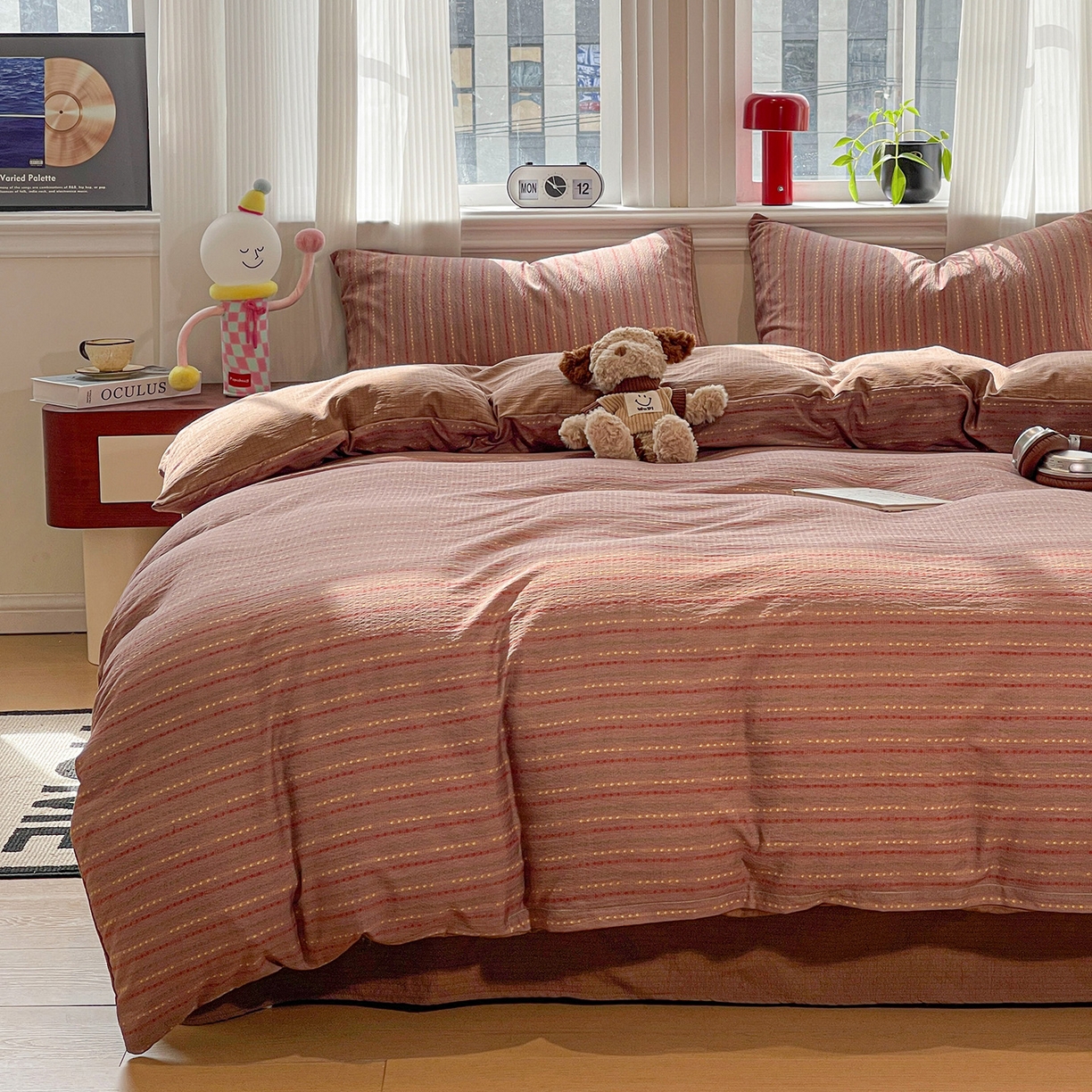 91家纺网 家纺一手货源 找家纺 星禾优选 2025新款云感双层纱四件套-六子棋 六子棋-莓