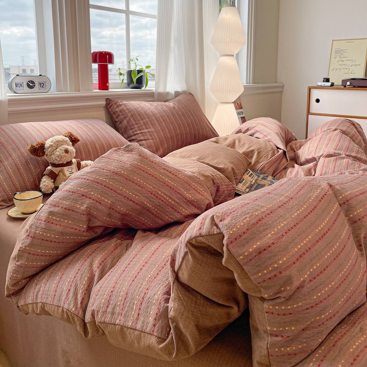 91家纺网 家纺一手货源 找家纺 星禾优选 2025新款云感双层纱四件套-六子棋 六子棋-莓