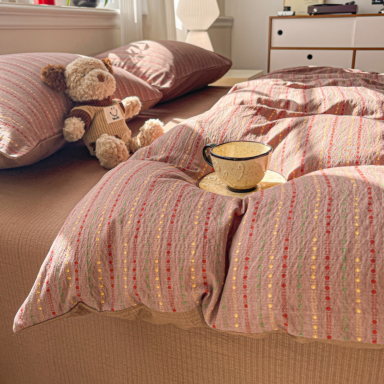 91家纺网 家纺一手货源 找家纺 星禾优选 2025新款云感双层纱四件套-六子棋 六子棋-莓