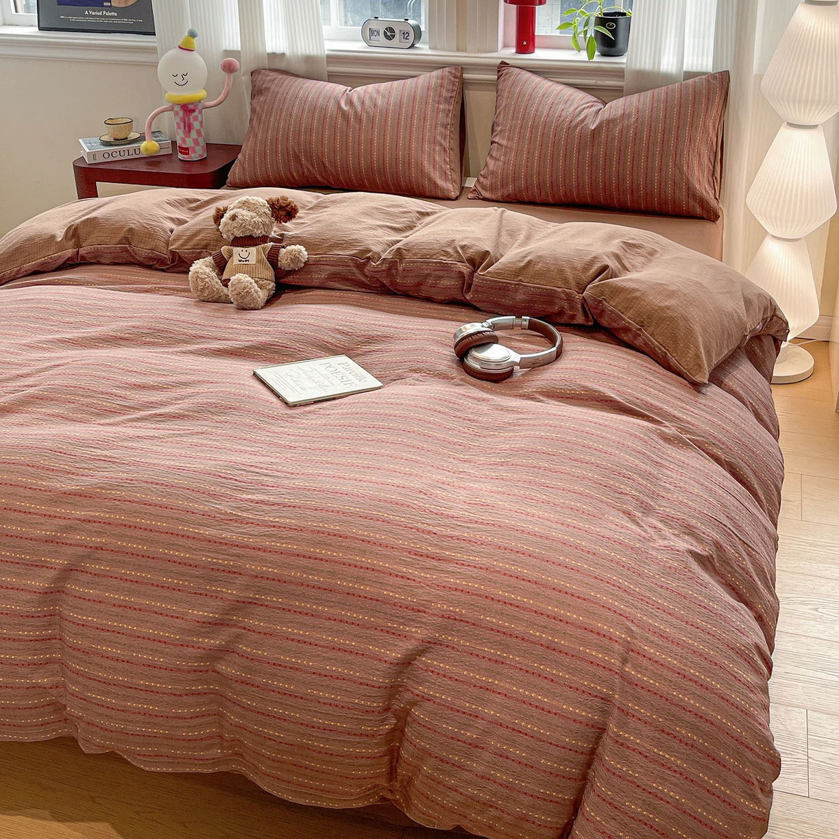 91家纺网 家纺一手货源 找家纺 星禾优选 2025新款云感双层纱四件套-六子棋 六子棋-莓