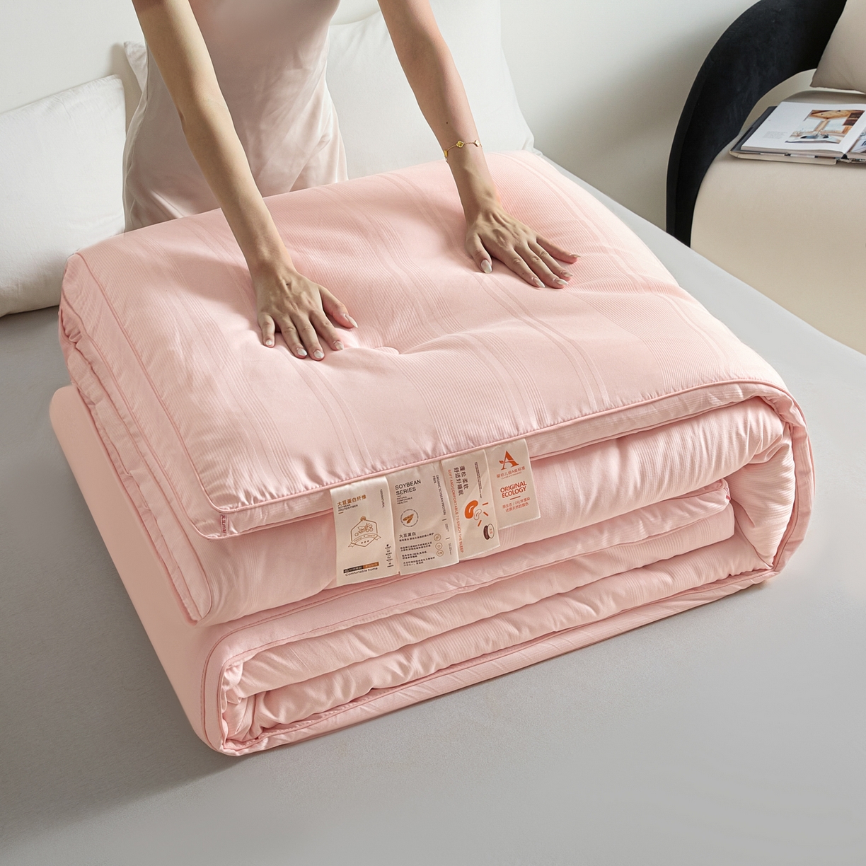 芭芭棉家纺 2025新款芭芭棉全棉大豆被被子被芯 玉色