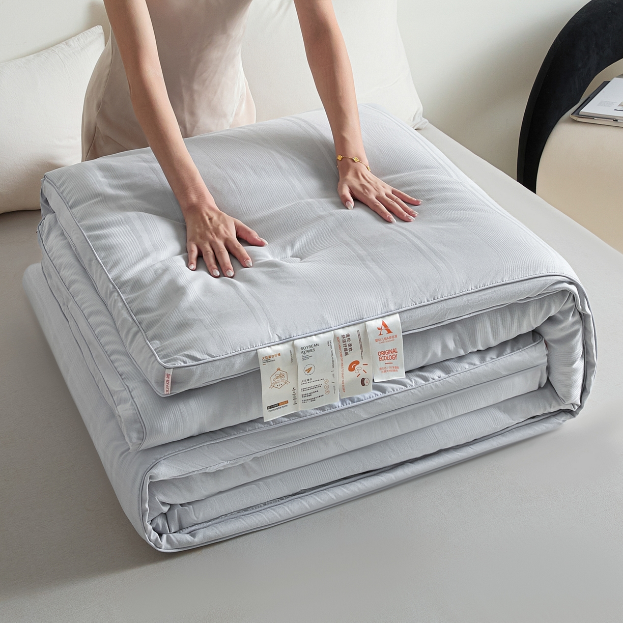 芭芭棉家纺 2025新款芭芭棉全棉大豆被被子被芯 灰色