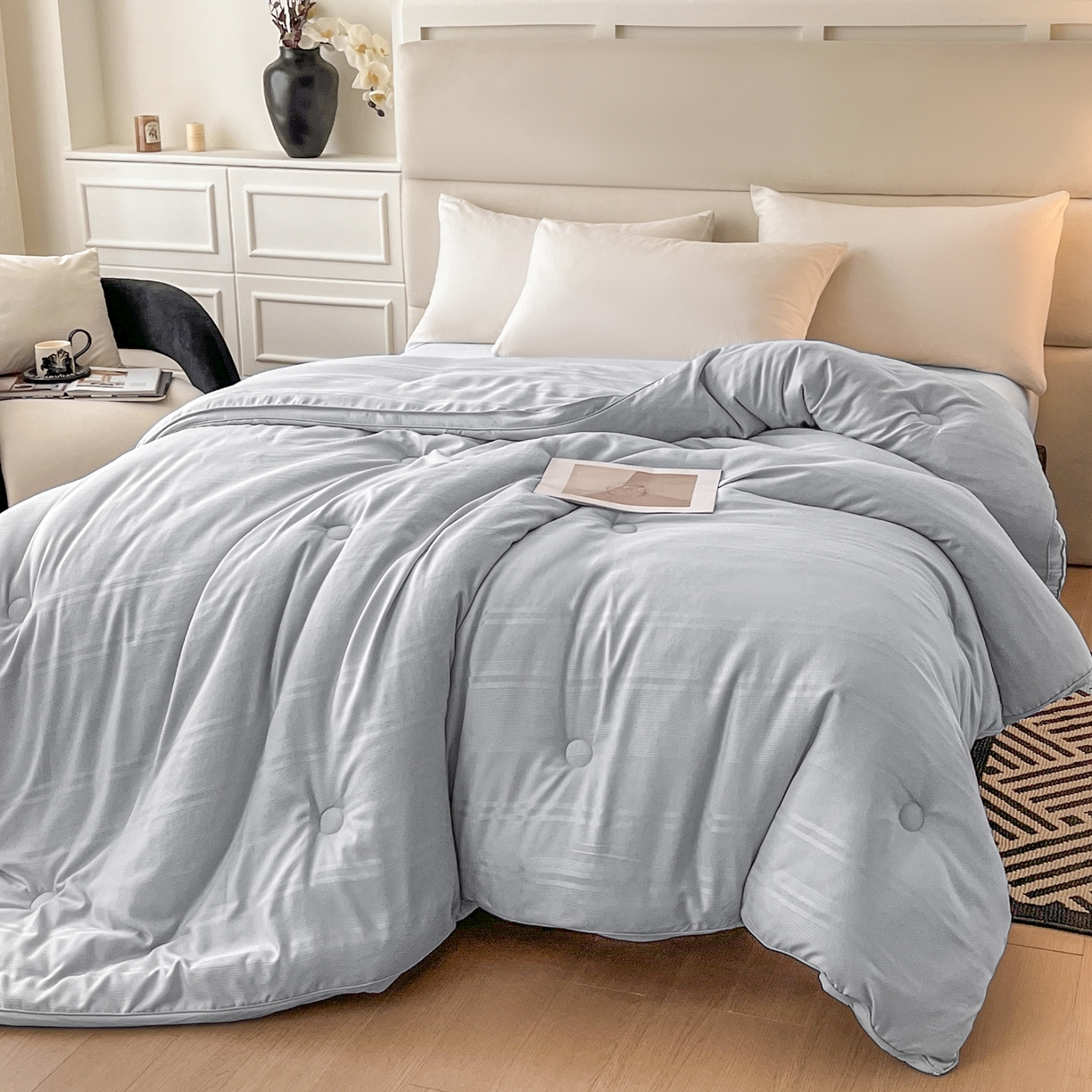 91家纺网 家纺一手货源 找家纺 芭芭棉家纺 2025新款芭芭棉全棉大豆被被子被芯 灰色