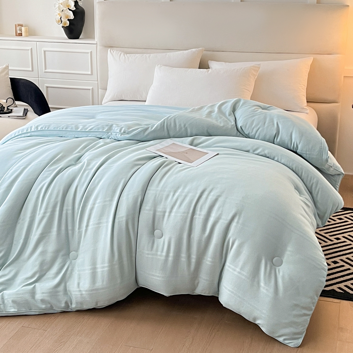 91家纺网 家纺一手货源 找家纺 芭芭棉家纺 2025新款芭芭棉全棉大豆被被子被芯 蓝色