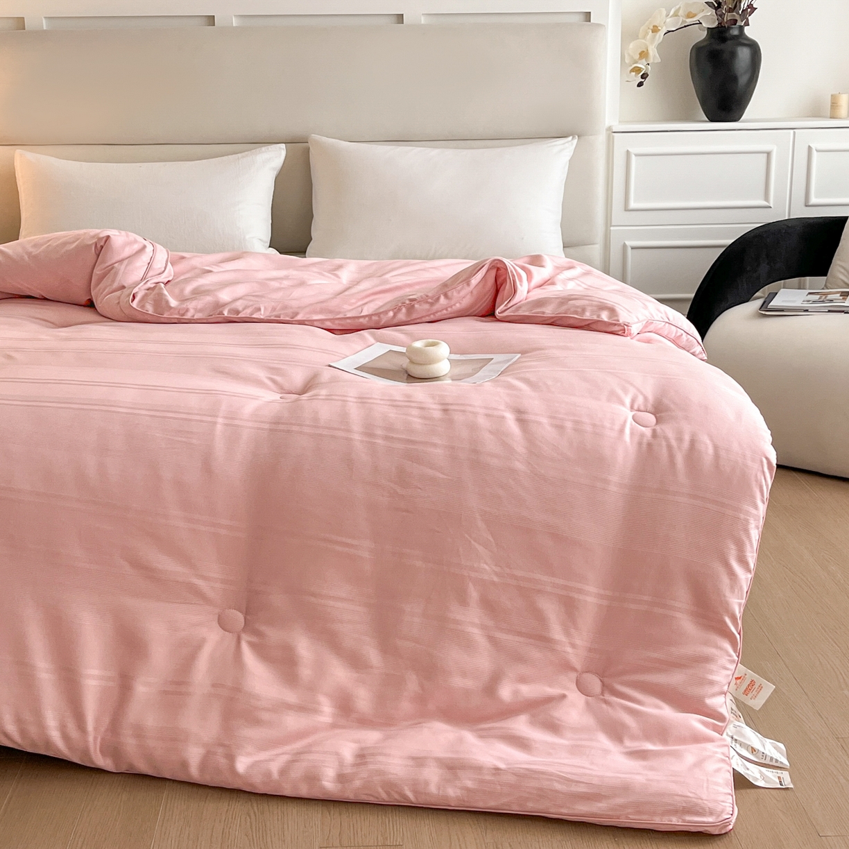 91家纺网 家纺一手货源 找家纺 芭芭棉家纺 2025新款芭芭棉全棉大豆被被子被芯 粉色