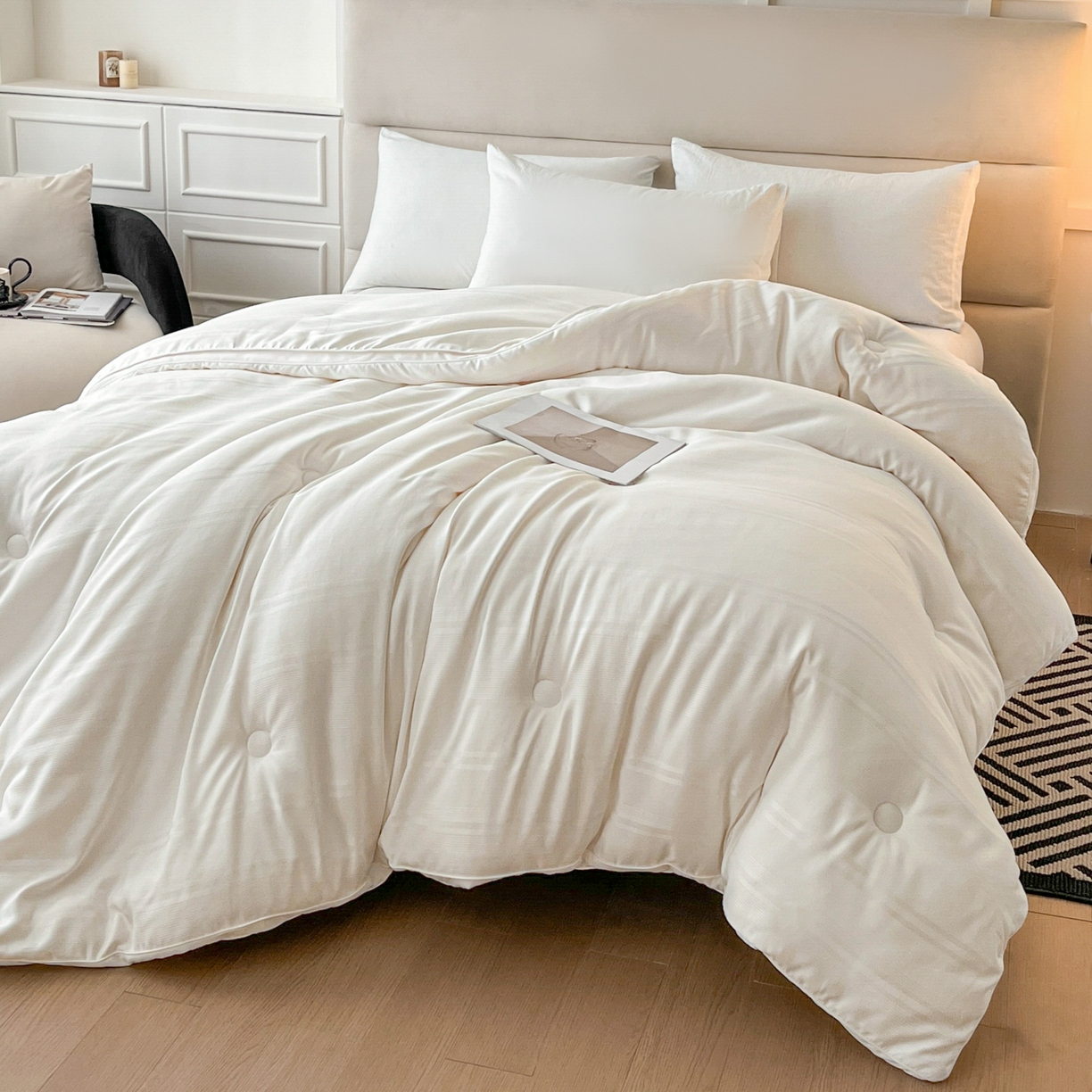 91家纺网 家纺一手货源 找家纺 芭芭棉家纺 2025新款芭芭棉全棉大豆被被子被芯 白色