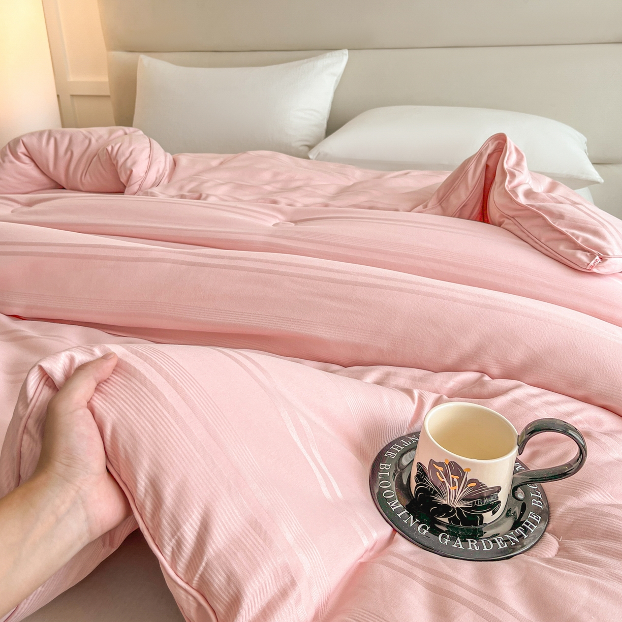 91家纺网 家纺一手货源 找家纺 芭芭棉家纺 2025新款芭芭棉全棉大豆被被子被芯 粉色