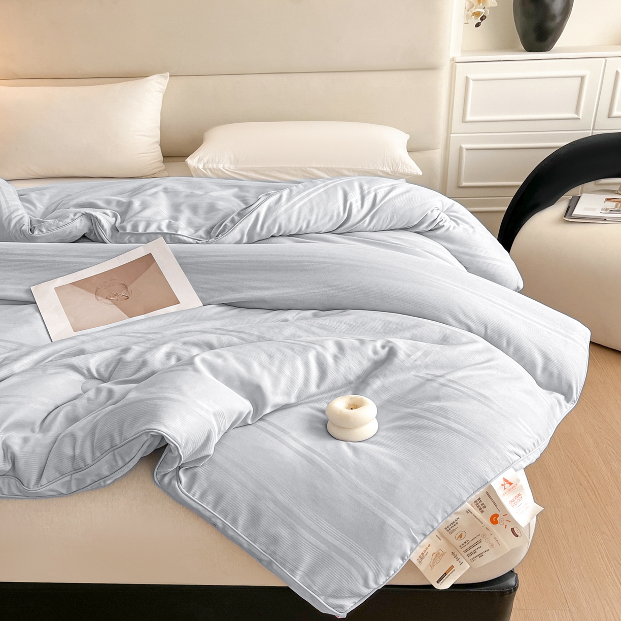 91家纺网 家纺一手货源 找家纺 芭芭棉家纺 2025新款芭芭棉全棉大豆被被子被芯 灰色