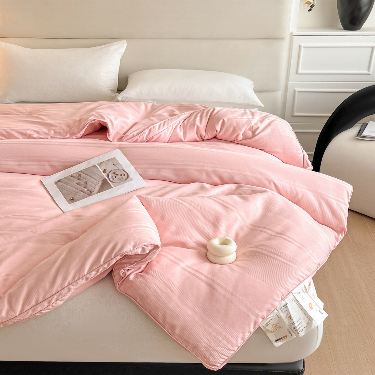 91家纺网 家纺一手货源 找家纺 芭芭棉家纺 2025新款芭芭棉全棉大豆被被子被芯 粉色