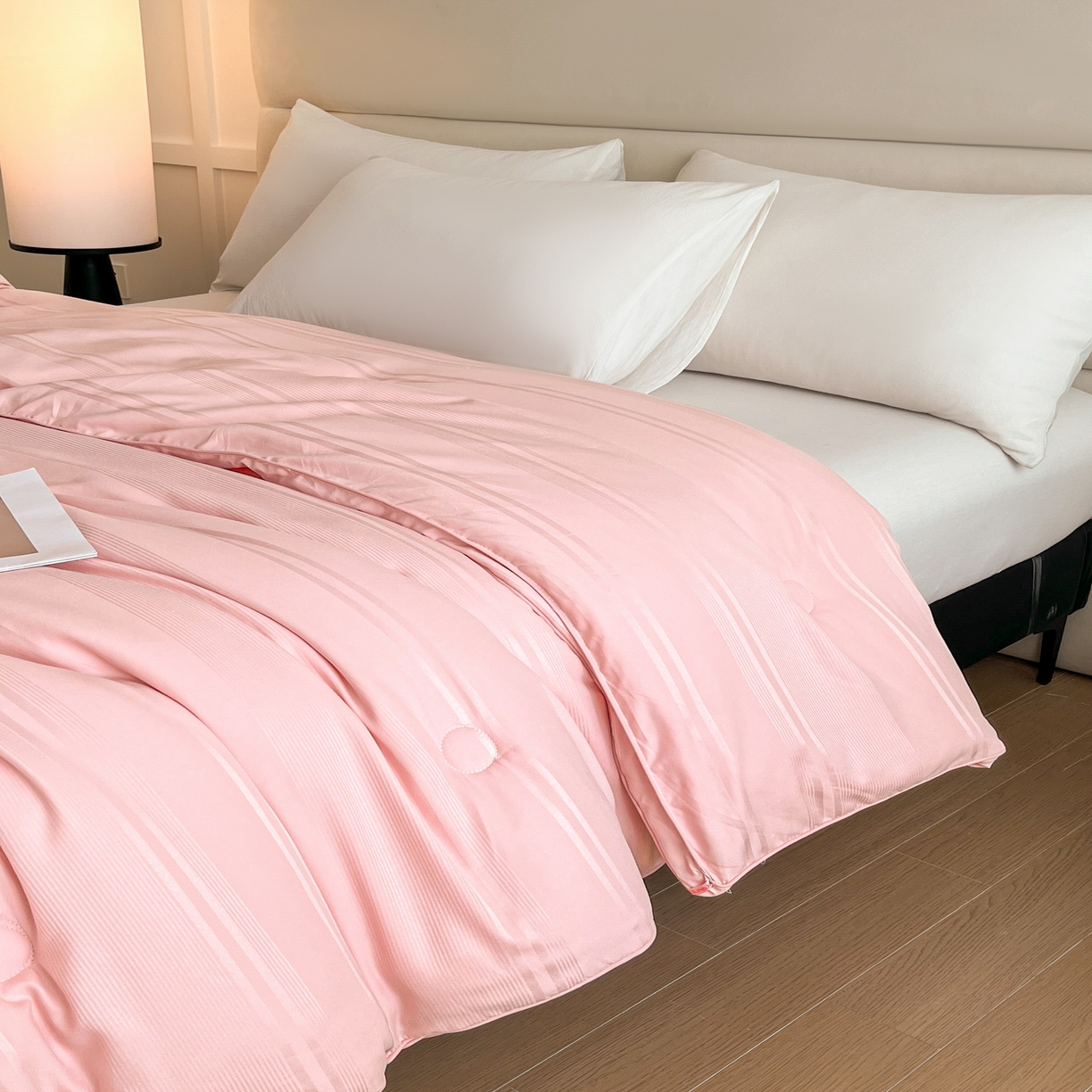 91家纺网 家纺一手货源 找家纺 芭芭棉家纺 2025新款芭芭棉全棉大豆被被子被芯 粉色