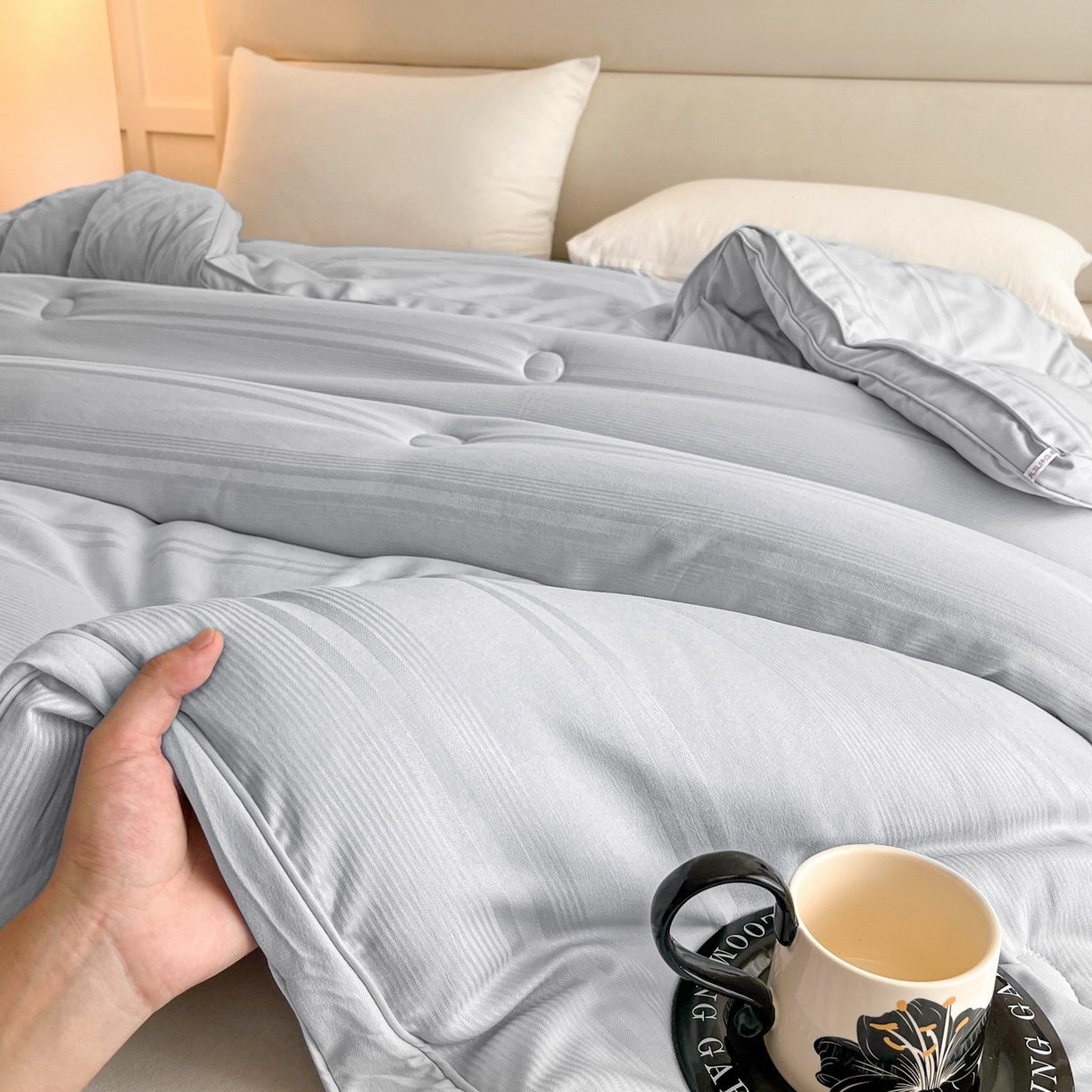 91家纺网 家纺一手货源 找家纺 芭芭棉家纺 2025新款芭芭棉全棉大豆被被子被芯 灰色