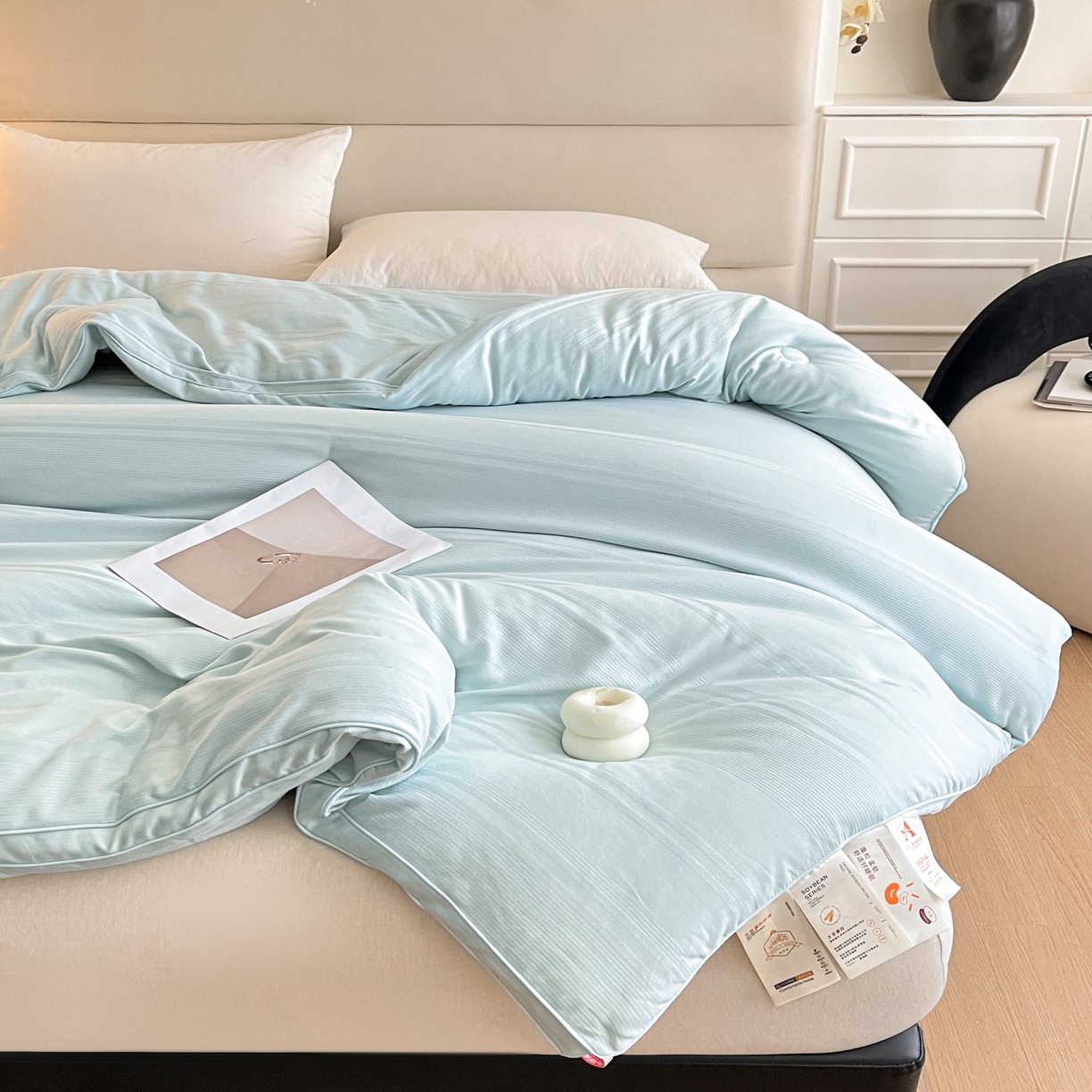 91家纺网 家纺一手货源 找家纺 芭芭棉家纺 2025新款芭芭棉全棉大豆被被子被芯 蓝色