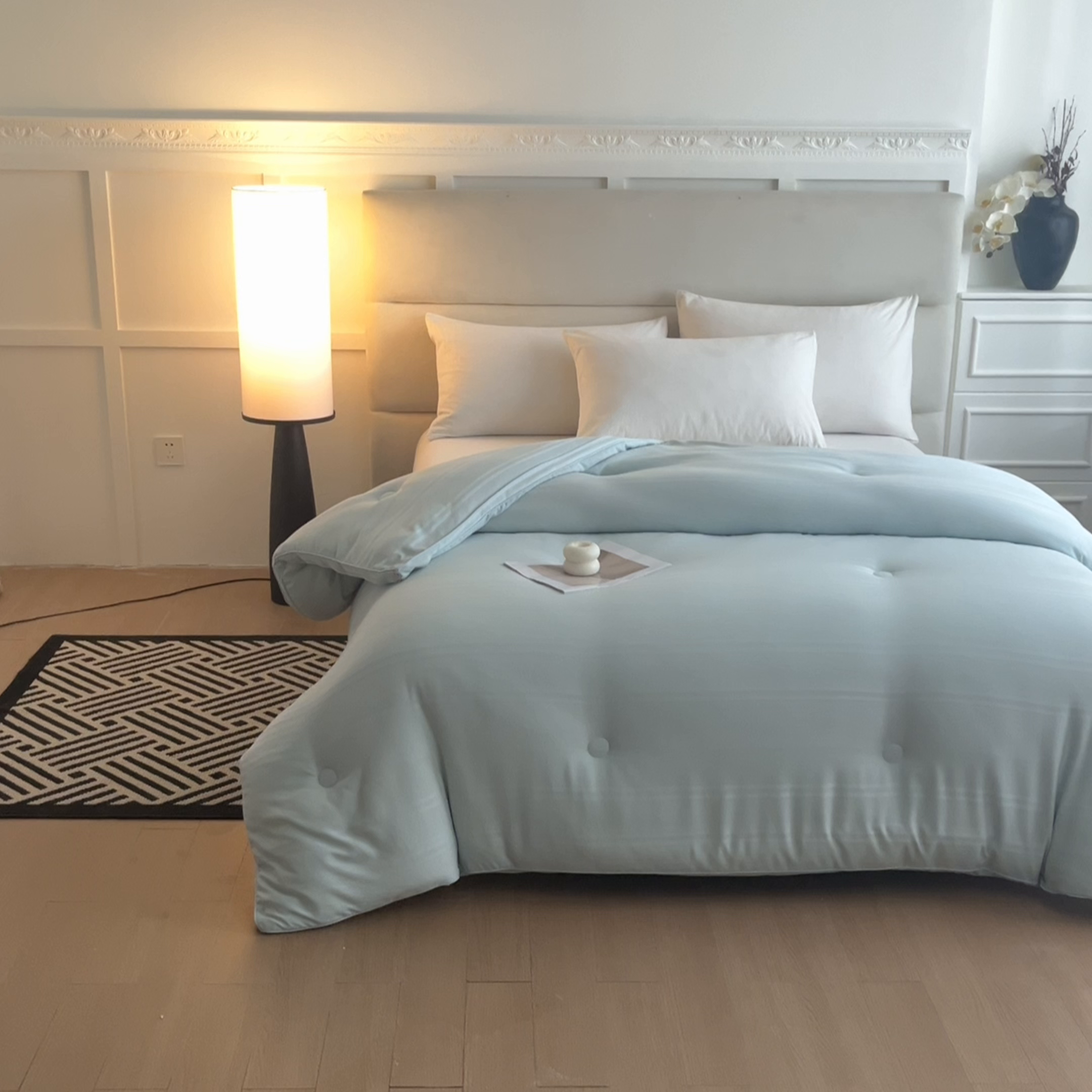 91家纺网 家纺一手货源 找家纺 芭芭棉家纺 2025新款芭芭棉全棉大豆被被子被芯 蓝色