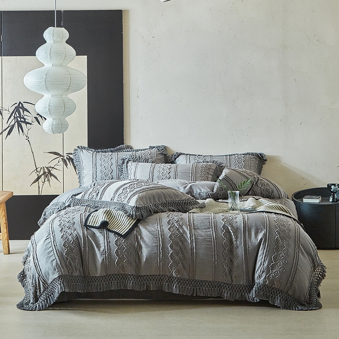 91家纺网 家纺一手货源 找家纺 缘生活 2025新款立体剪花流苏四件套 四季通用-新增花型 剪花巴洛克 流苏+烟灰