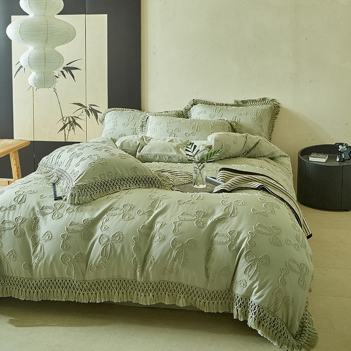 缘生活 2025新款立体剪花流苏四件套 四季通用-新增花型 剪花蝴蝶结 流苏+抹茶绿