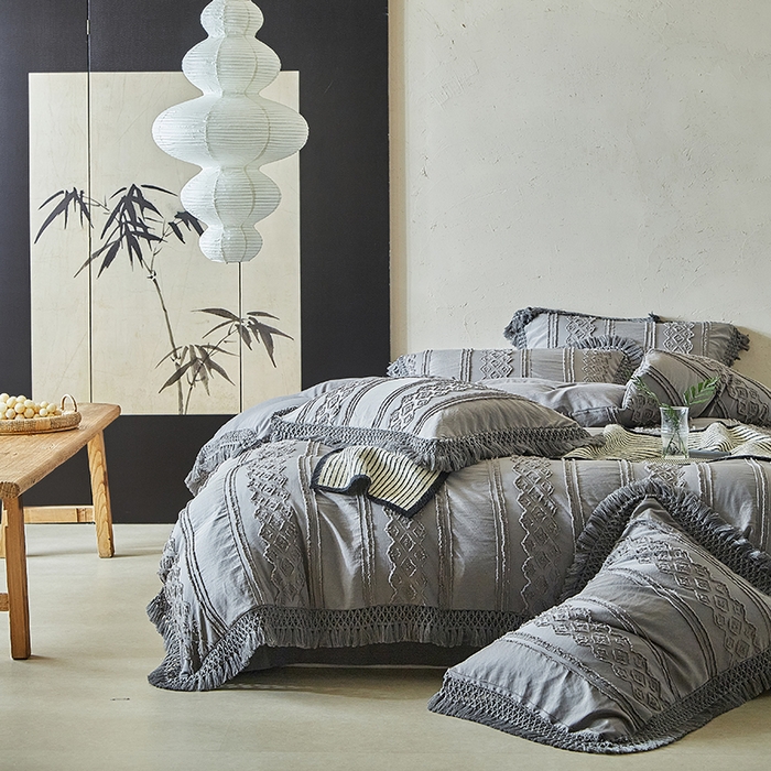 91家纺网 家纺一手货源 找家纺 缘生活 2025新款立体剪花流苏四件套 四季通用-新增花型 剪花巴洛克 流苏+烟灰