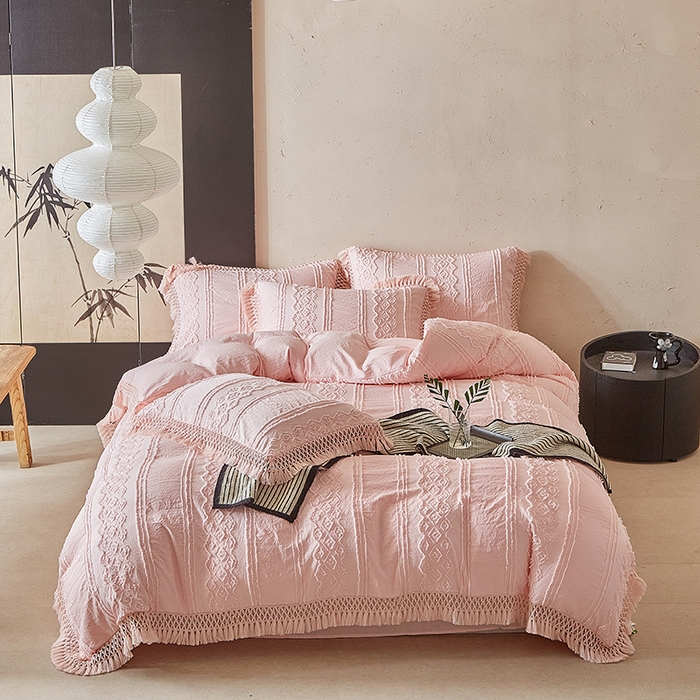 91家纺网 家纺一手货源 找家纺 缘生活 2025新款立体剪花流苏四件套 四季通用-新增花型 剪花巴洛克 流苏+粉色