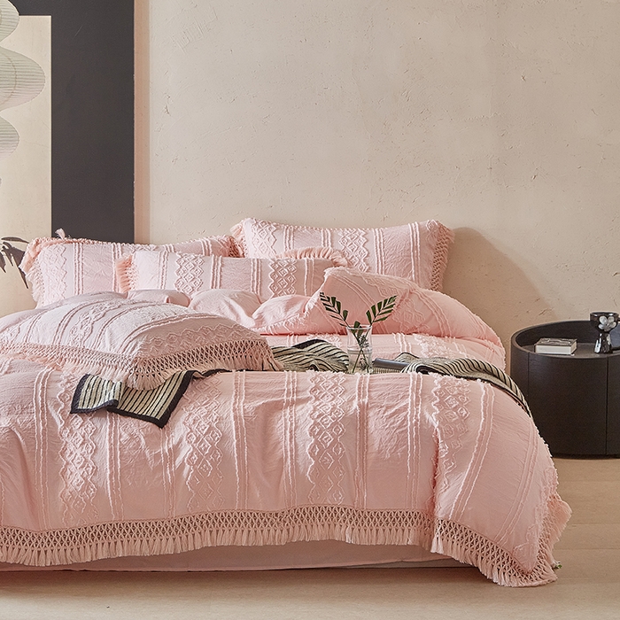 缘生活 2025新款立体剪花流苏四件套 四季通用-新增花型 剪花巴洛克 流苏+粉色