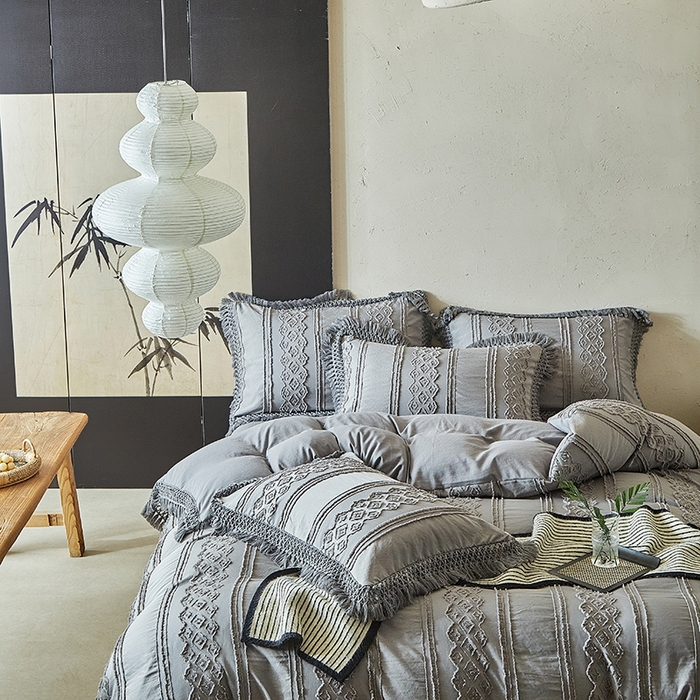 91家纺网 家纺一手货源 找家纺 缘生活 2025新款立体剪花流苏四件套 四季通用-新增花型 剪花巴洛克 流苏+烟灰