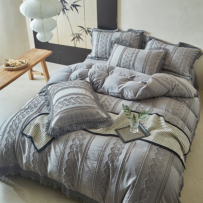 91家纺网 家纺一手货源 找家纺 缘生活 2025新款立体剪花流苏四件套 四季通用-新增花型 剪花巴洛克 流苏+烟灰