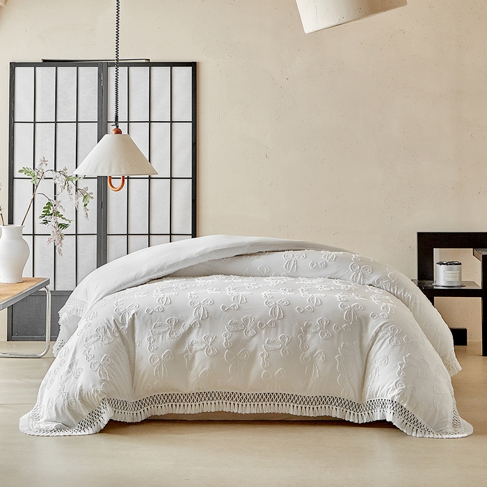 91家纺网 家纺一手货源 找家纺 缘生活 2025新款立体剪花流苏四件套 四季通用-新增花型 剪花蝴蝶结 流苏+白色