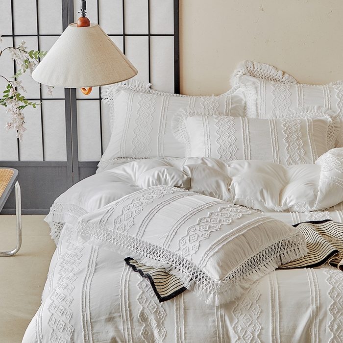 91家纺网 家纺一手货源 找家纺 缘生活 2025新款立体剪花流苏四件套 四季通用-新增花型 剪花巴洛克 流苏+白色