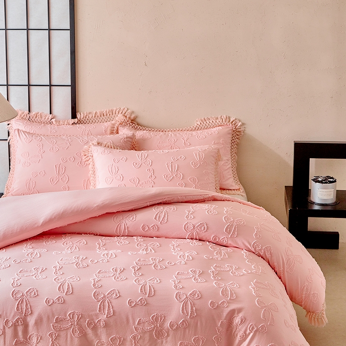 91家纺网 家纺一手货源 找家纺 缘生活 2025新款立体剪花流苏四件套 四季通用-新增花型 剪花蝴蝶结 流苏+粉色