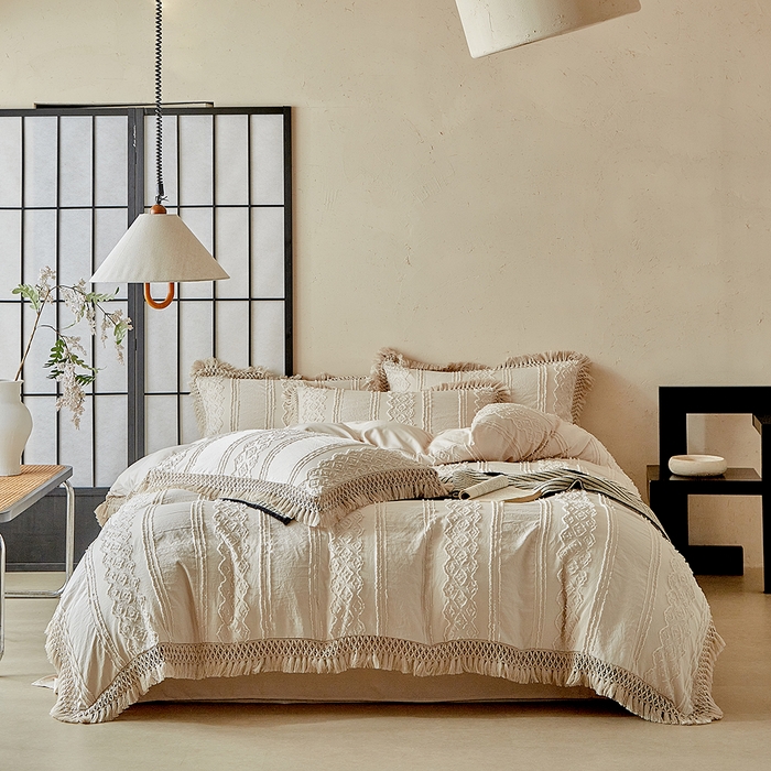 91家纺网 家纺一手货源 找家纺 缘生活 2025新款立体剪花流苏四件套 四季通用-新增花型 剪花巴洛克 流苏+卡其