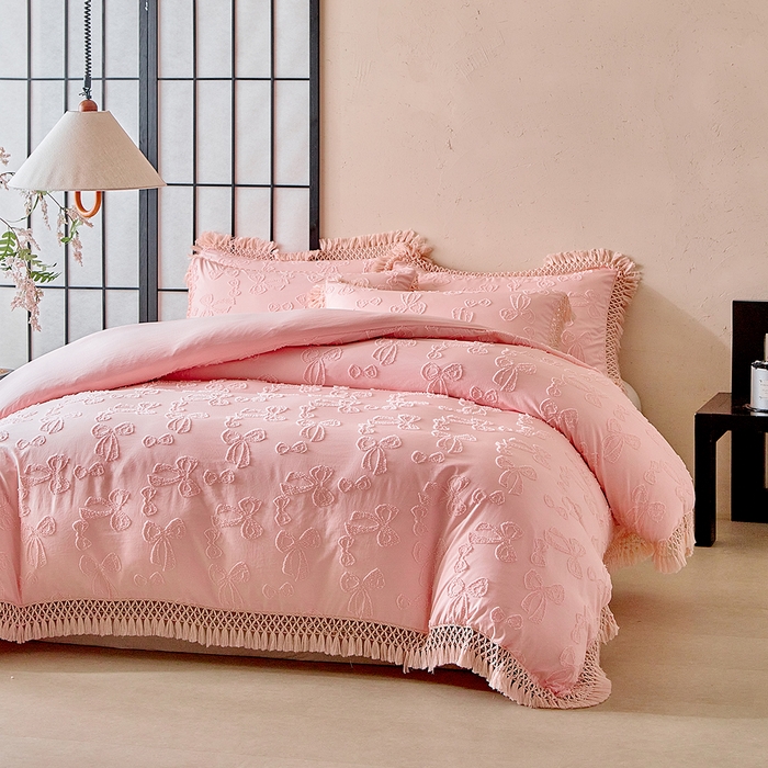 缘生活 2025新款立体剪花流苏四件套 四季通用-新增花型 剪花蝴蝶结 流苏+粉色