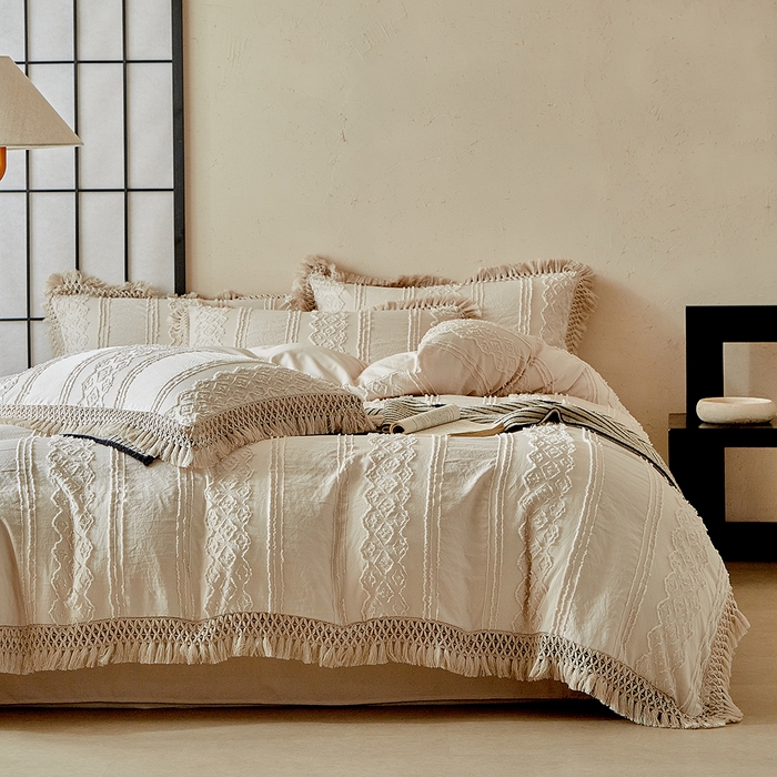 91家纺网 家纺一手货源 找家纺 缘生活 2025新款立体剪花流苏四件套 四季通用-新增花型 剪花巴洛克 流苏+卡其