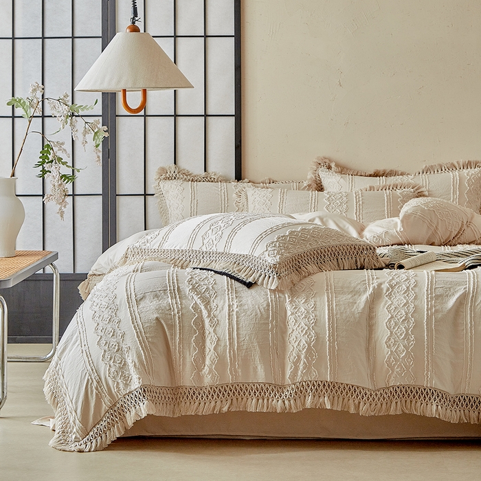 91家纺网 家纺一手货源 找家纺 缘生活 2025新款立体剪花流苏四件套 四季通用-新增花型 剪花巴洛克 流苏+卡其