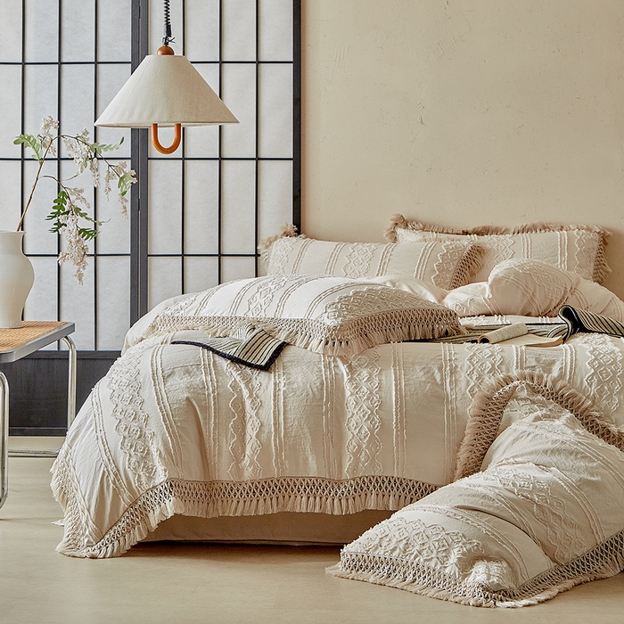 91家纺网 家纺一手货源 找家纺 缘生活 2025新款立体剪花流苏四件套 四季通用-新增花型 剪花巴洛克 流苏+卡其