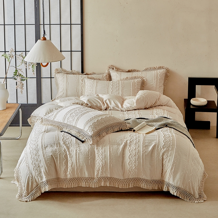 91家纺网 家纺一手货源 找家纺 缘生活 2025新款立体剪花流苏四件套 四季通用-新增花型 剪花巴洛克 流苏+卡其