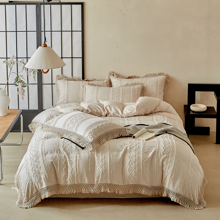 91家纺网 家纺一手货源 找家纺 缘生活 2025新款立体剪花流苏四件套 四季通用-新增花型 剪花巴洛克 流苏+卡其