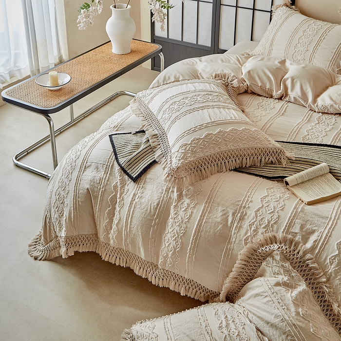 91家纺网 家纺一手货源 找家纺 缘生活 2025新款立体剪花流苏四件套 四季通用-新增花型 剪花巴洛克 流苏+卡其